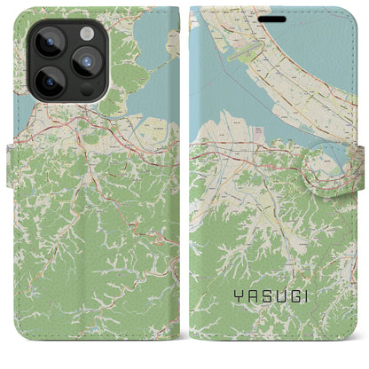 【安来（島根県）】地図柄iPhoneケース（手帳タイプ）ナチュラル・iPhone 15 Pro Max 用