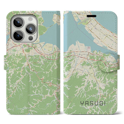 【安来（島根県）】地図柄iPhoneケース（手帳タイプ）ナチュラル・iPhone 15 Pro 用