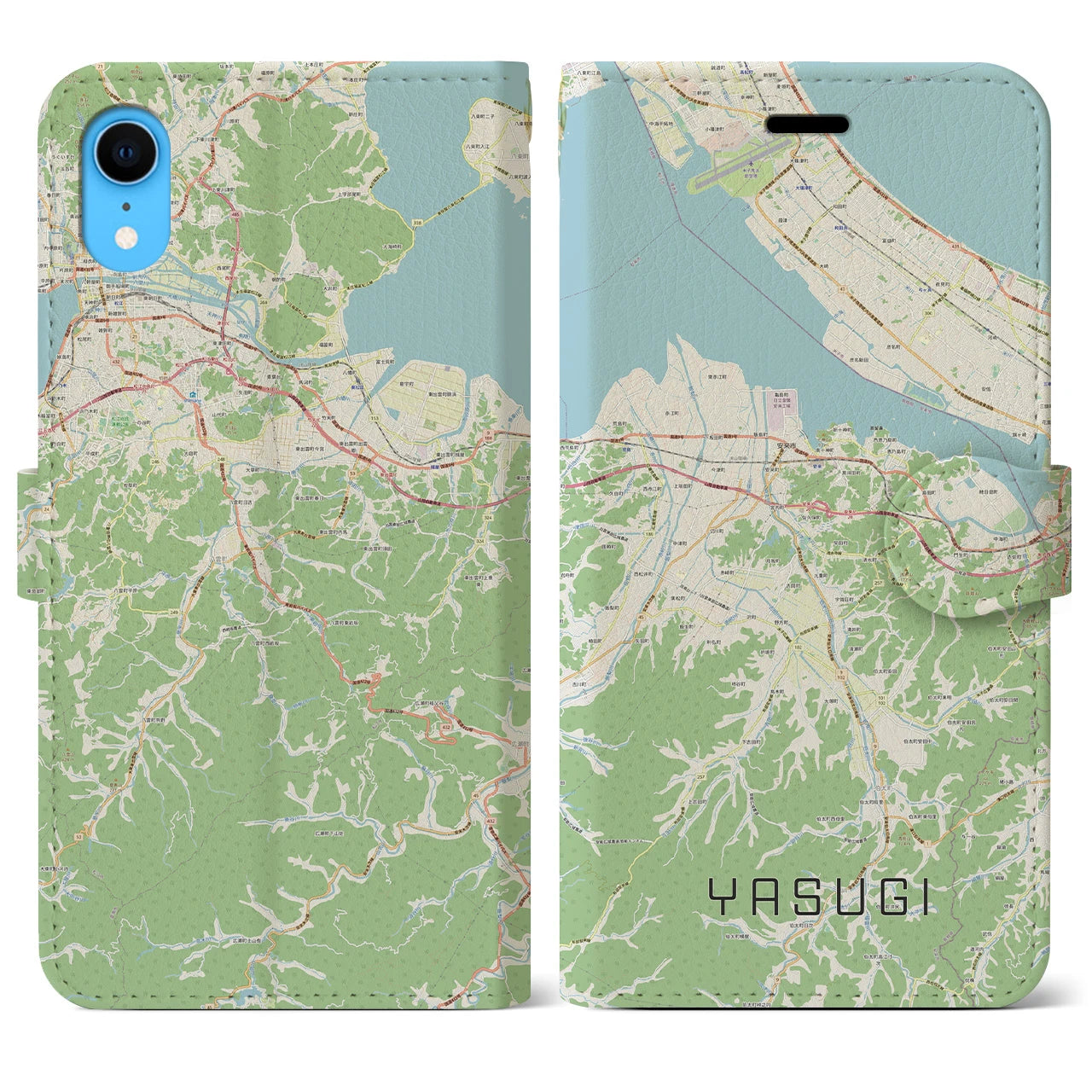 【安来】地図柄iPhoneケース（手帳両面タイプ・ナチュラル）iPhone XR 用