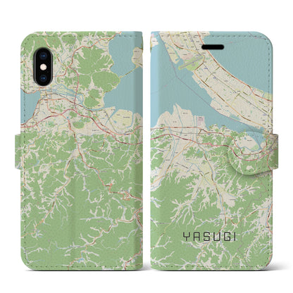 【安来（島根県）】地図柄iPhoneケース（手帳タイプ）ナチュラル・iPhone XS / X 用