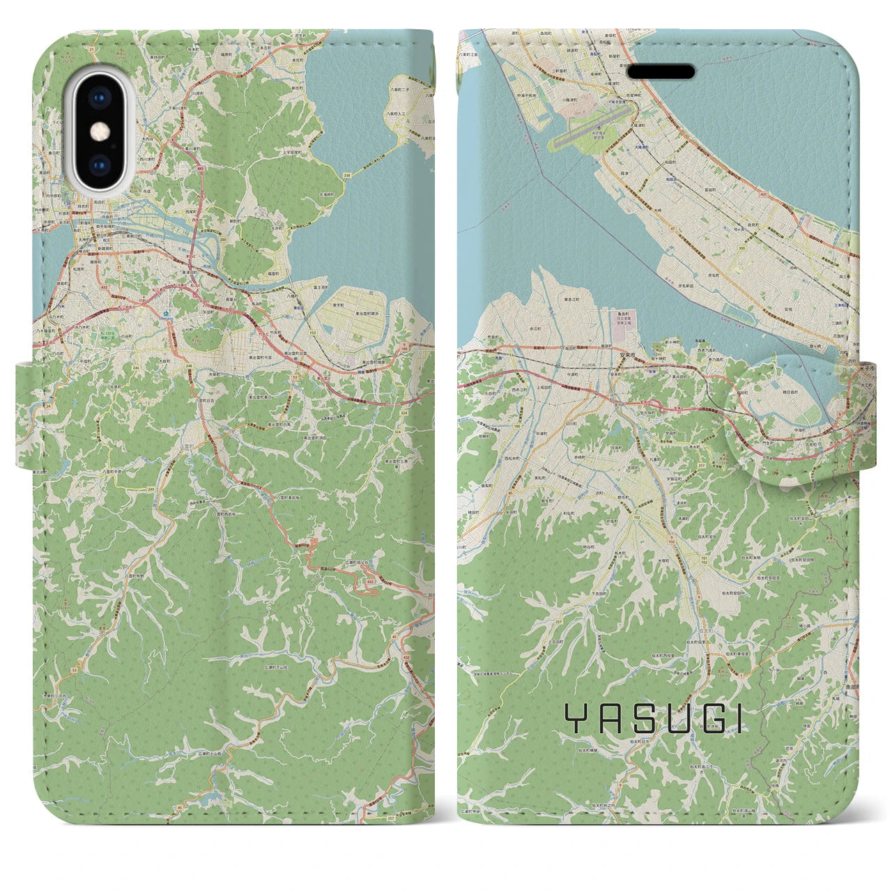 【安来】地図柄iPhoneケース（手帳両面タイプ・ナチュラル）iPhone XS Max 用