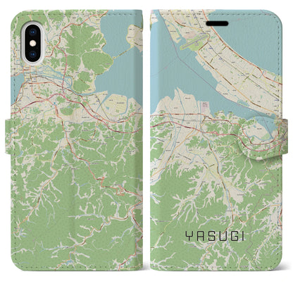 【安来（島根県）】地図柄iPhoneケース（手帳タイプ）ナチュラル・iPhone XS Max 用