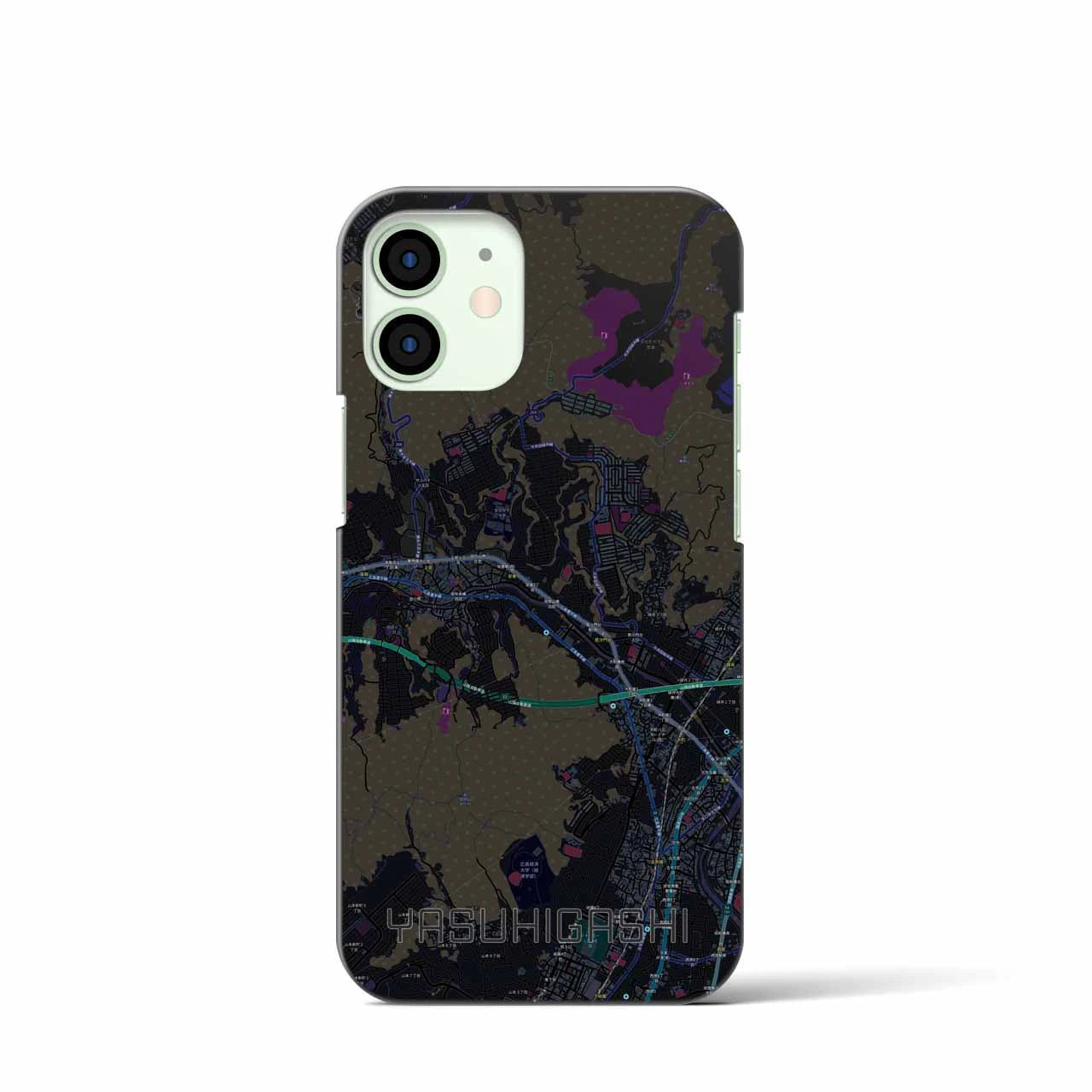 【安東】地図柄iPhoneケース（バックカバータイプ・ブラック）iPhone 12 mini 用