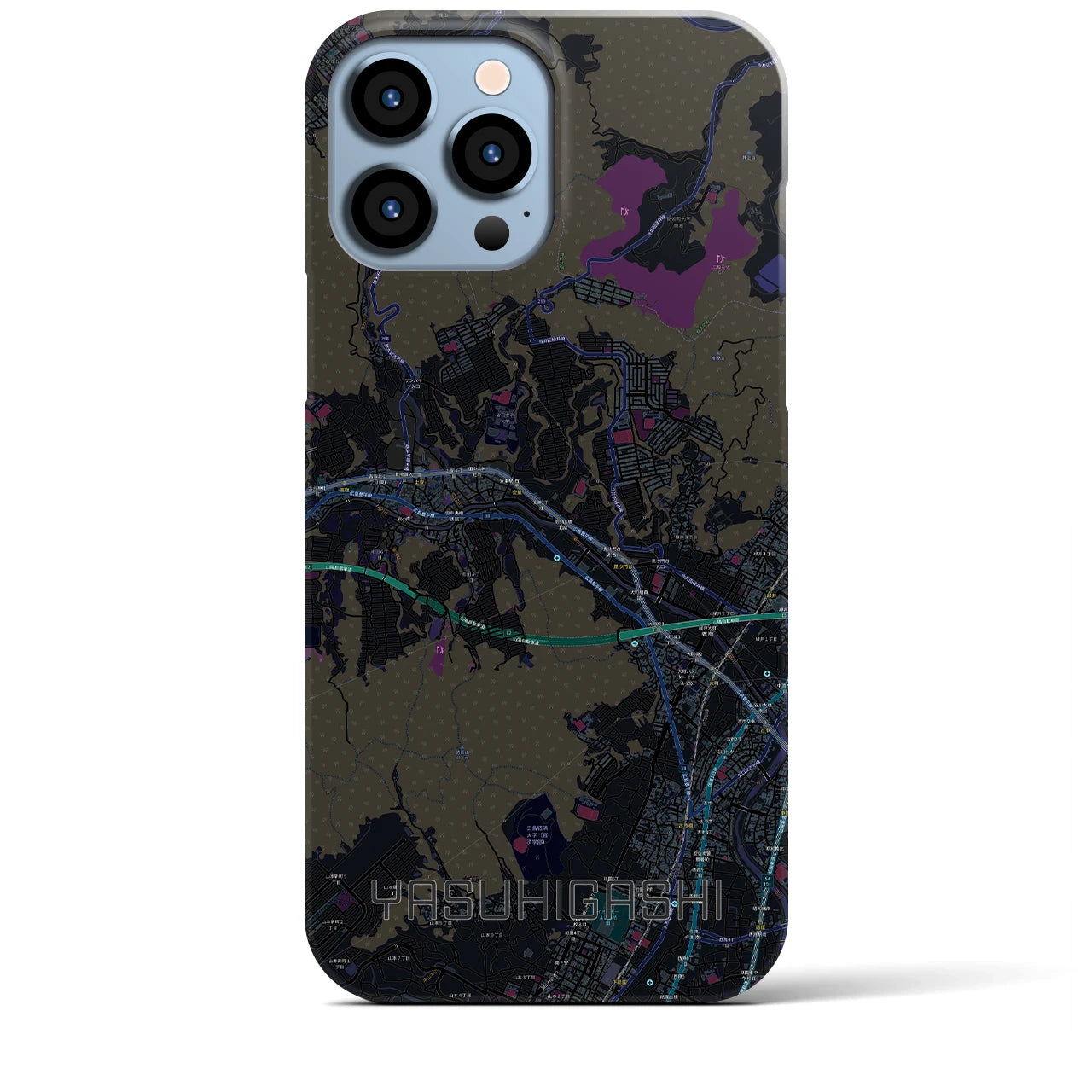 【安東】地図柄iPhoneケース（バックカバータイプ・ブラック）iPhone 13 Pro Max 用