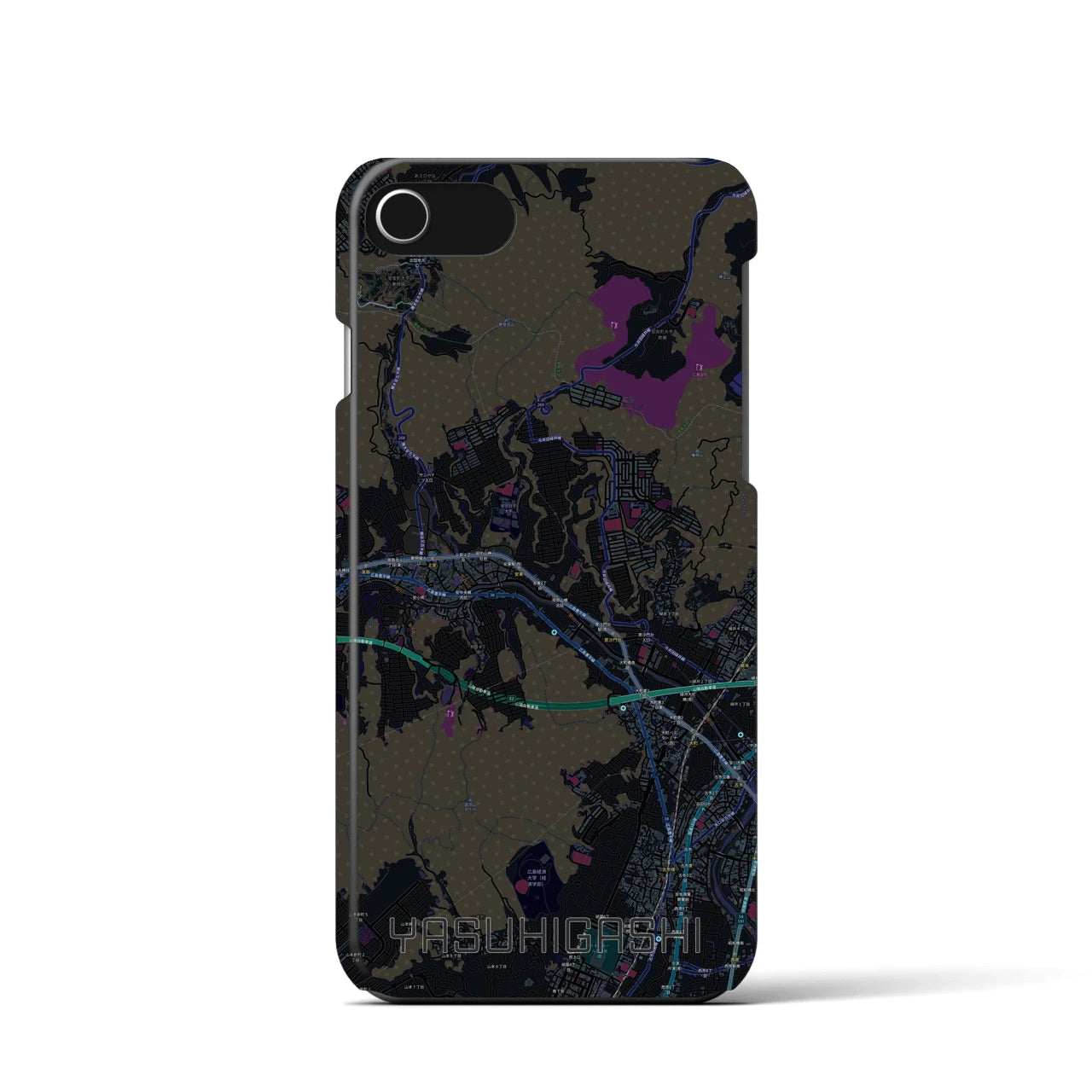 【安東】地図柄iPhoneケース（バックカバータイプ・ブラック）iPhone SE（第3 / 第2世代） / 8 / 7 / 6s / 6 用