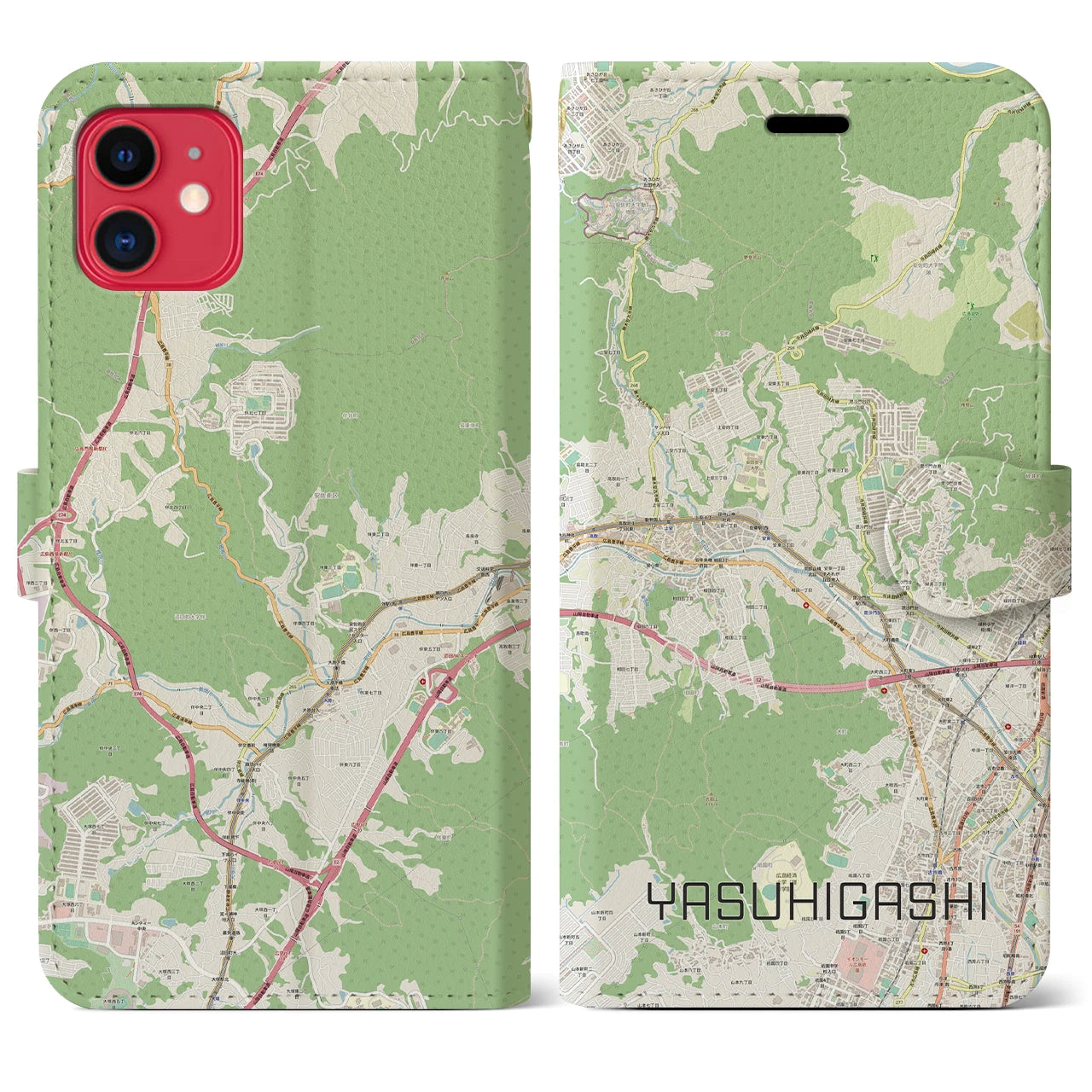 【安東】地図柄iPhoneケース（手帳両面タイプ・ナチュラル）iPhone 11 用