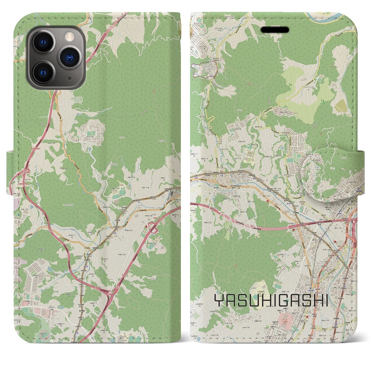 【安東】地図柄iPhoneケース（手帳両面タイプ・ナチュラル）iPhone 11 Pro Max 用