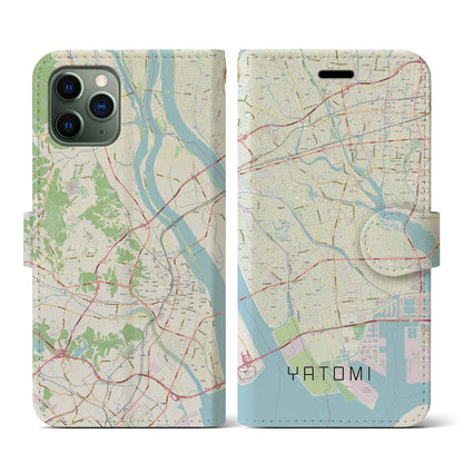 【弥富（愛知県）】地図柄iPhoneケース（手帳タイプ）ナチュラル・iPhone 11 Pro 用