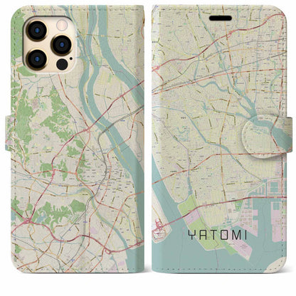 【弥富（愛知県）】地図柄iPhoneケース（手帳タイプ）ナチュラル・iPhone 12 Pro Max 用