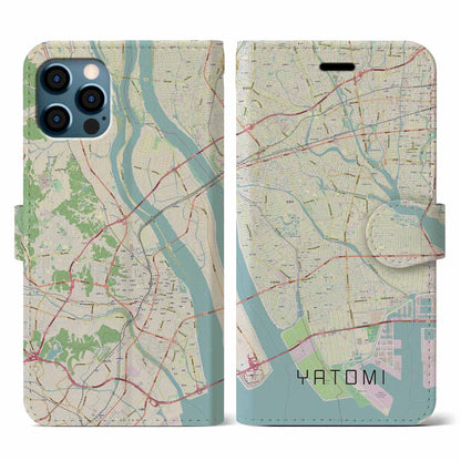 【弥富（愛知県）】地図柄iPhoneケース（手帳タイプ）ナチュラル・iPhone 12 / 12 Pro 用