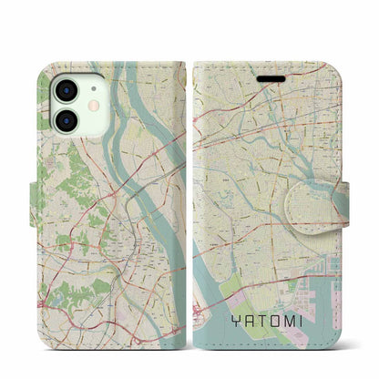 【弥富（愛知県）】地図柄iPhoneケース（手帳タイプ）ナチュラル・iPhone 12 mini 用