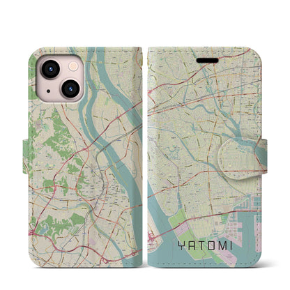 【弥富（愛知県）】地図柄iPhoneケース（手帳タイプ）ナチュラル・iPhone 13 mini 用