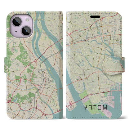 【弥富（愛知県）】地図柄iPhoneケース（手帳タイプ）ナチュラル・iPhone 14 用