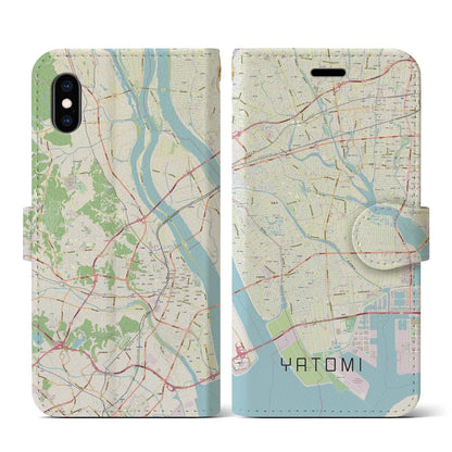 【弥富（愛知県）】地図柄iPhoneケース（手帳タイプ）ナチュラル・iPhone XS / X 用