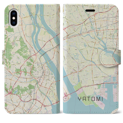 【弥富（愛知県）】地図柄iPhoneケース（手帳タイプ）ナチュラル・iPhone XS Max 用