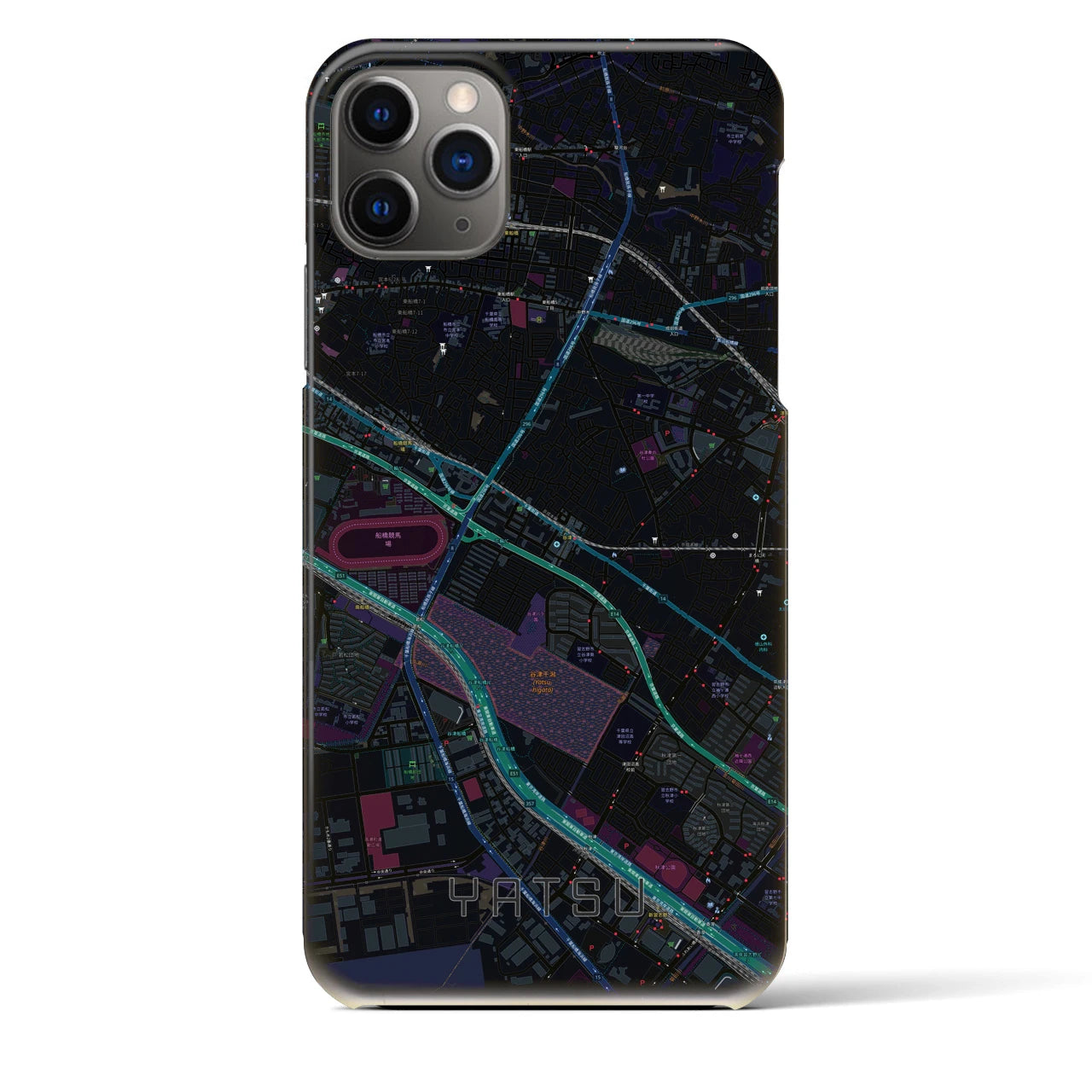 【谷津】地図柄iPhoneケース（バックカバータイプ・ブラック）iPhone 11 Pro Max 用