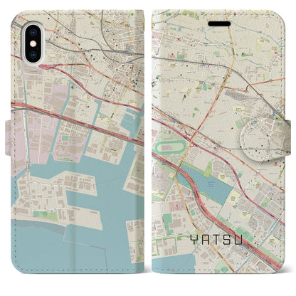 【谷津（千葉県）】地図柄iPhoneケース（手帳タイプ）ナチュラル・iPhone XS Max 用