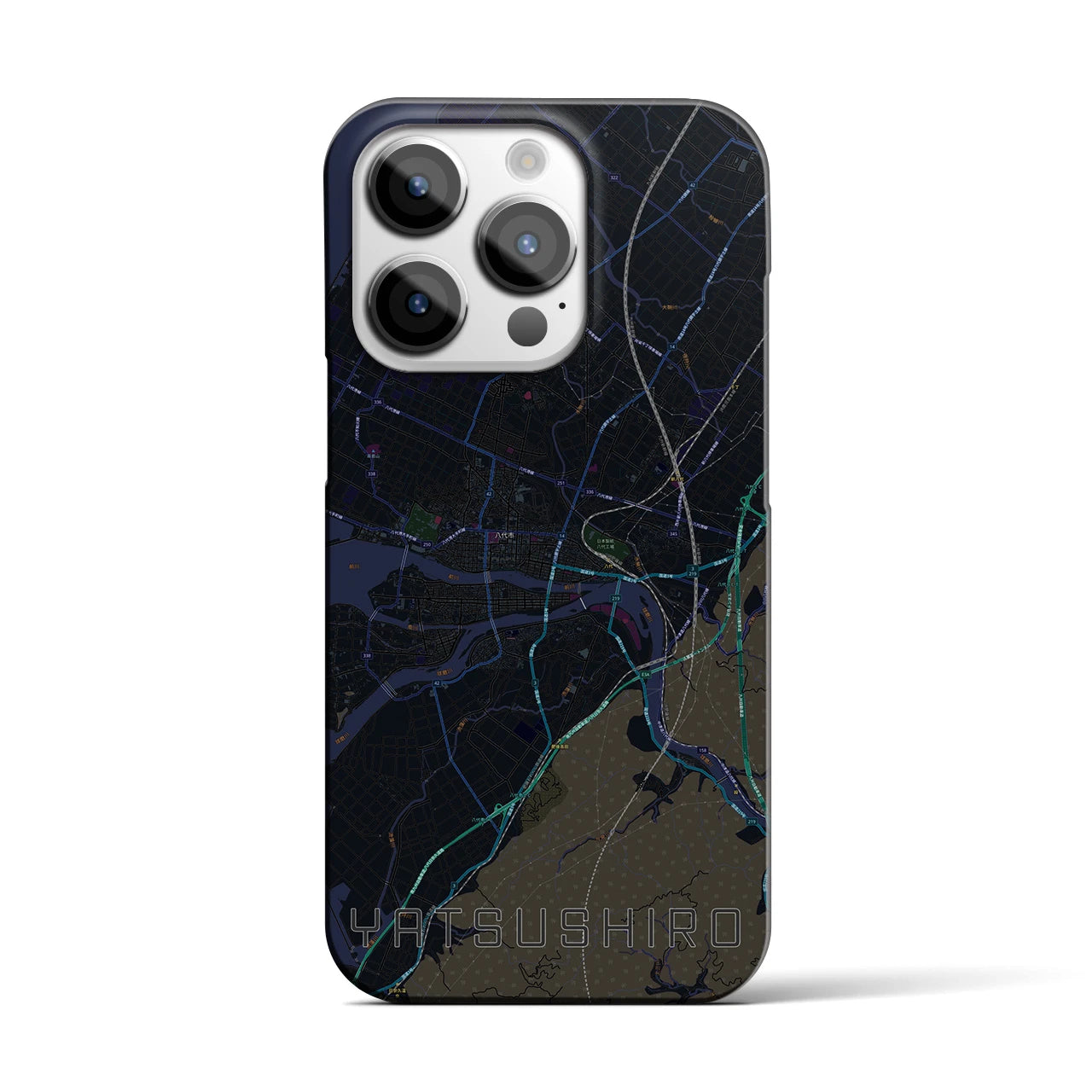 【八代】地図柄iPhoneケース（バックカバータイプ・ブラック）iPhone 14 Pro 用