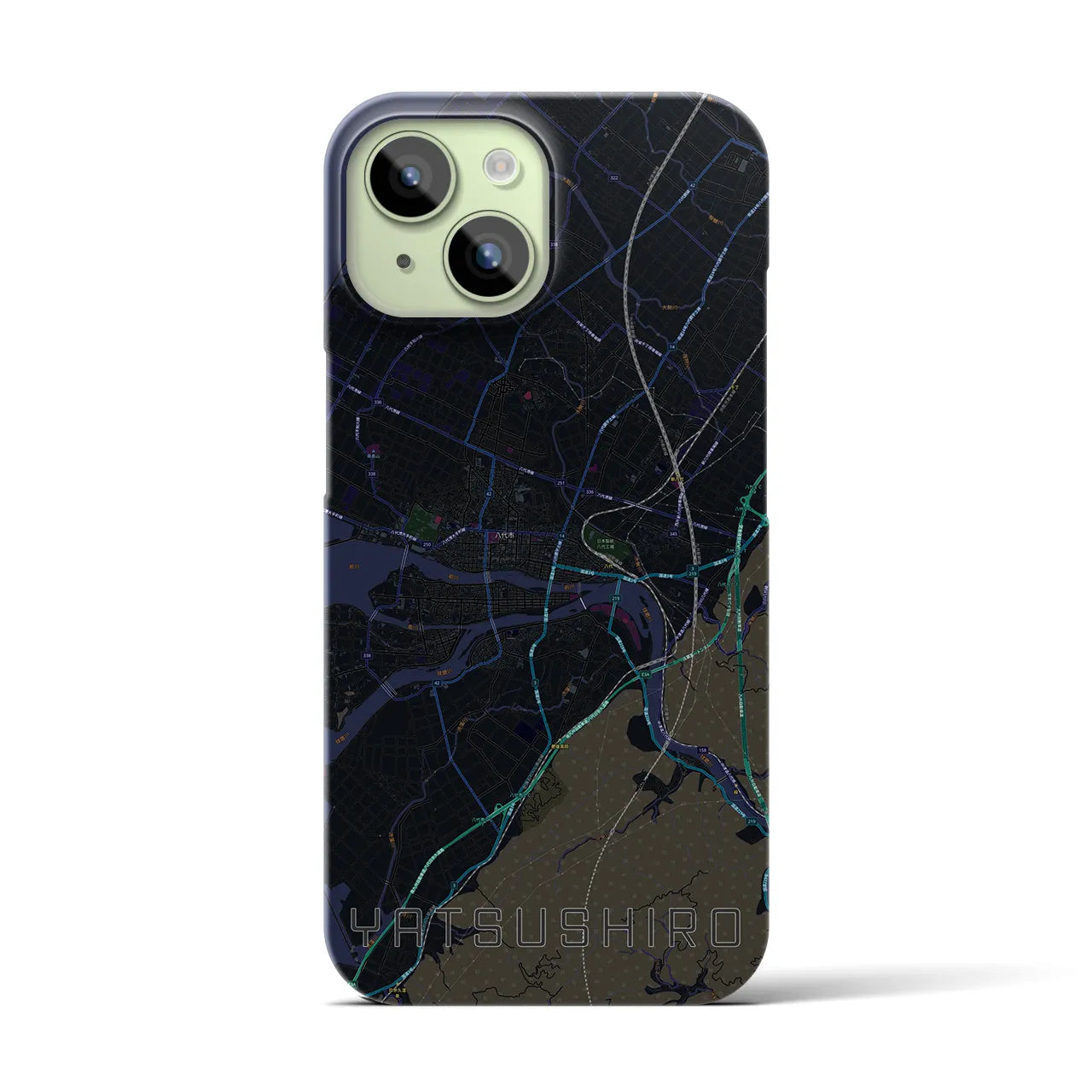 【八代】地図柄iPhoneケース（バックカバータイプ・ブラック）iPhone 15 用