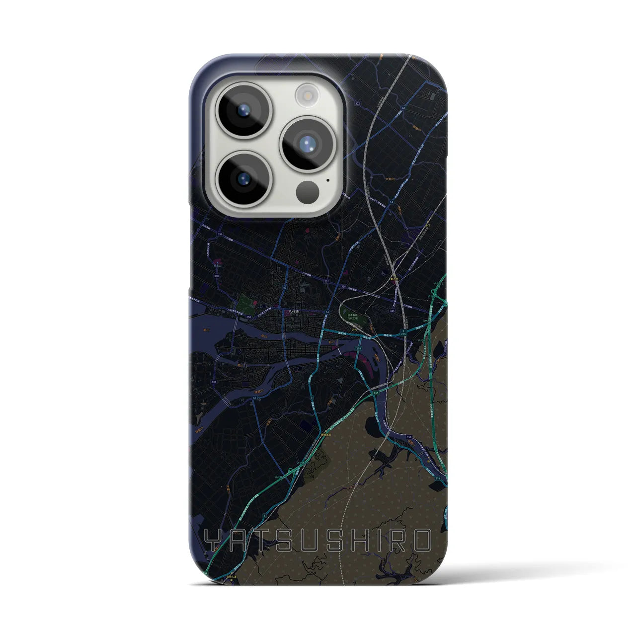 【八代】地図柄iPhoneケース（バックカバータイプ・ブラック）iPhone 15 Pro 用