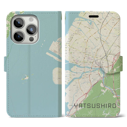 【八代（熊本県）】地図柄iPhoneケース（手帳タイプ）ナチュラル・iPhone 15 Pro 用