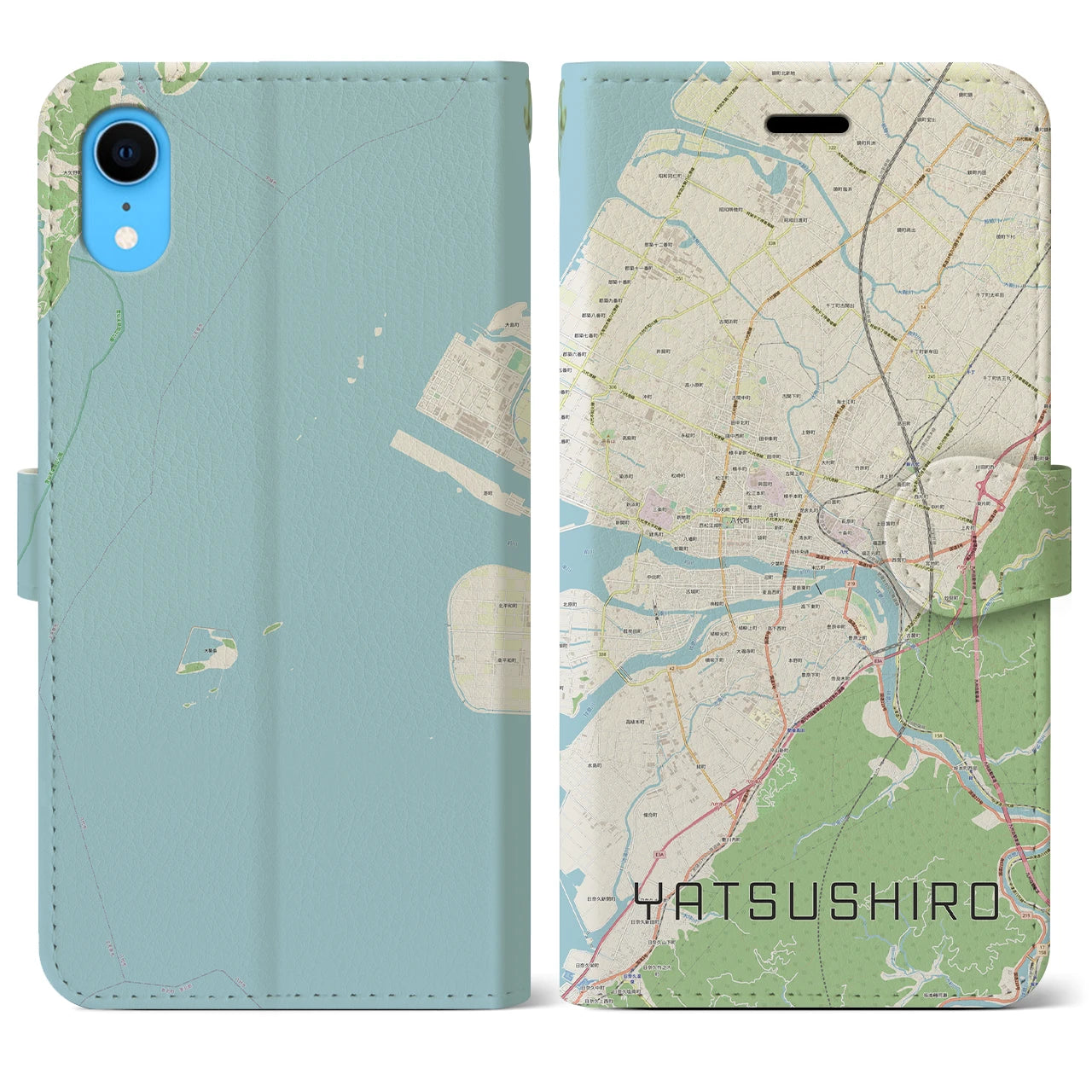 【八代】地図柄iPhoneケース（手帳両面タイプ・ナチュラル）iPhone XR 用
