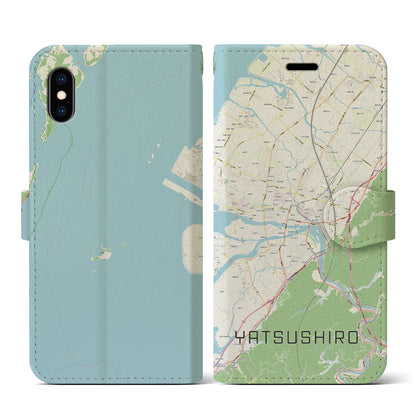 【八代（熊本県）】地図柄iPhoneケース（手帳タイプ）ナチュラル・iPhone XS / X 用
