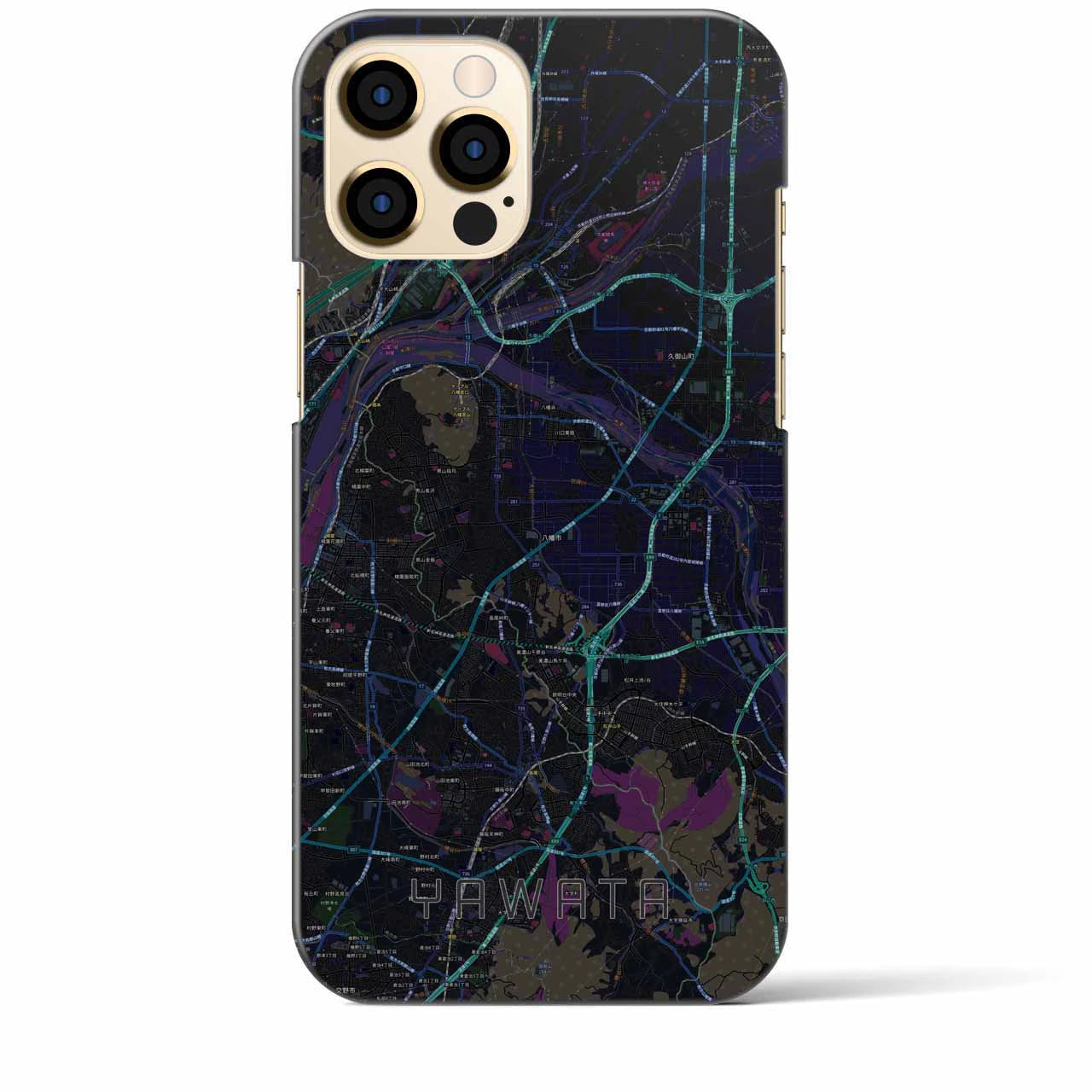 【八幡（京都府）】地図柄iPhoneケース（バックカバータイプ・ブラック）iPhone 12 Pro Max 用