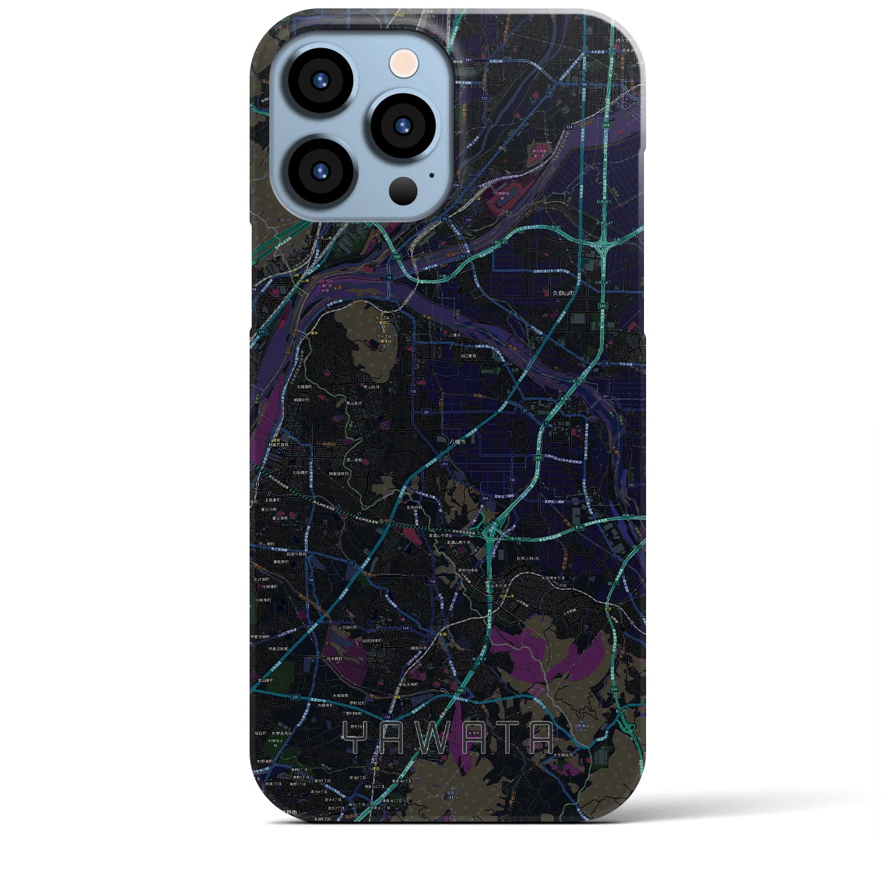 【八幡（京都府）】地図柄iPhoneケース（バックカバータイプ・ブラック）iPhone 13 Pro Max 用
