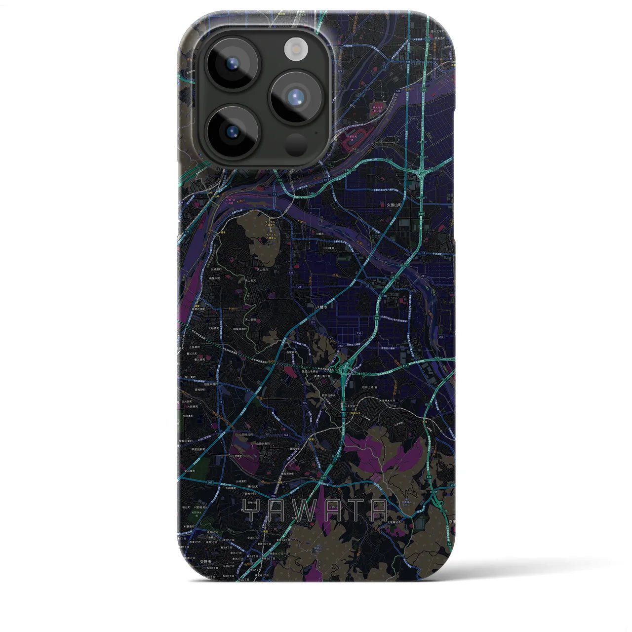 【八幡（京都府）】地図柄iPhoneケース（バックカバータイプ・ブラック）iPhone 15 Pro Max 用
