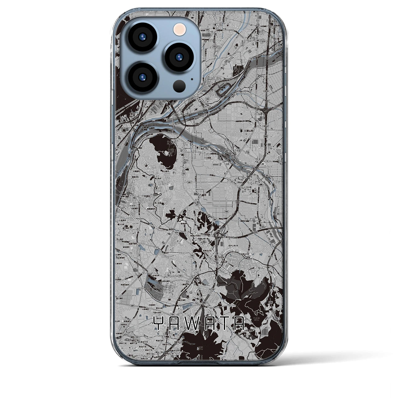 【八幡（京都府）】地図柄iPhoneケース（クリアタイプ・モノトーン）iPhone 13 Pro Max 用