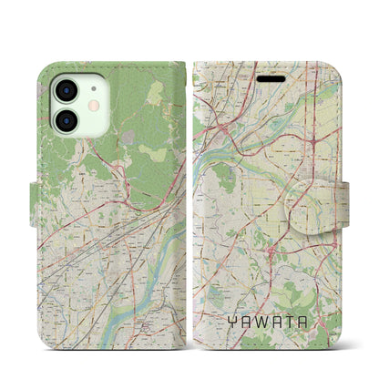 【八幡（京都府）】地図柄iPhoneケース（手帳タイプ）ナチュラル・iPhone 12 mini 用