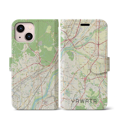 【八幡（京都府）】地図柄iPhoneケース（手帳タイプ）ナチュラル・iPhone 13 mini 用