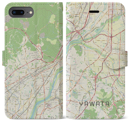 【八幡（京都府）】地図柄iPhoneケース（手帳タイプ）ナチュラル・iPhone 8Plus /7Plus / 6sPlus / 6Plus 用