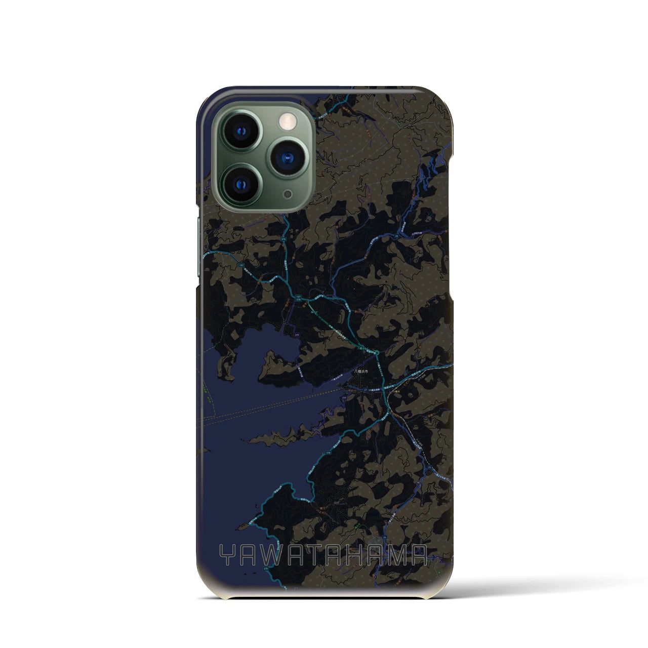 【八幡浜】地図柄iPhoneケース（バックカバータイプ・ブラック）iPhone 11 Pro 用