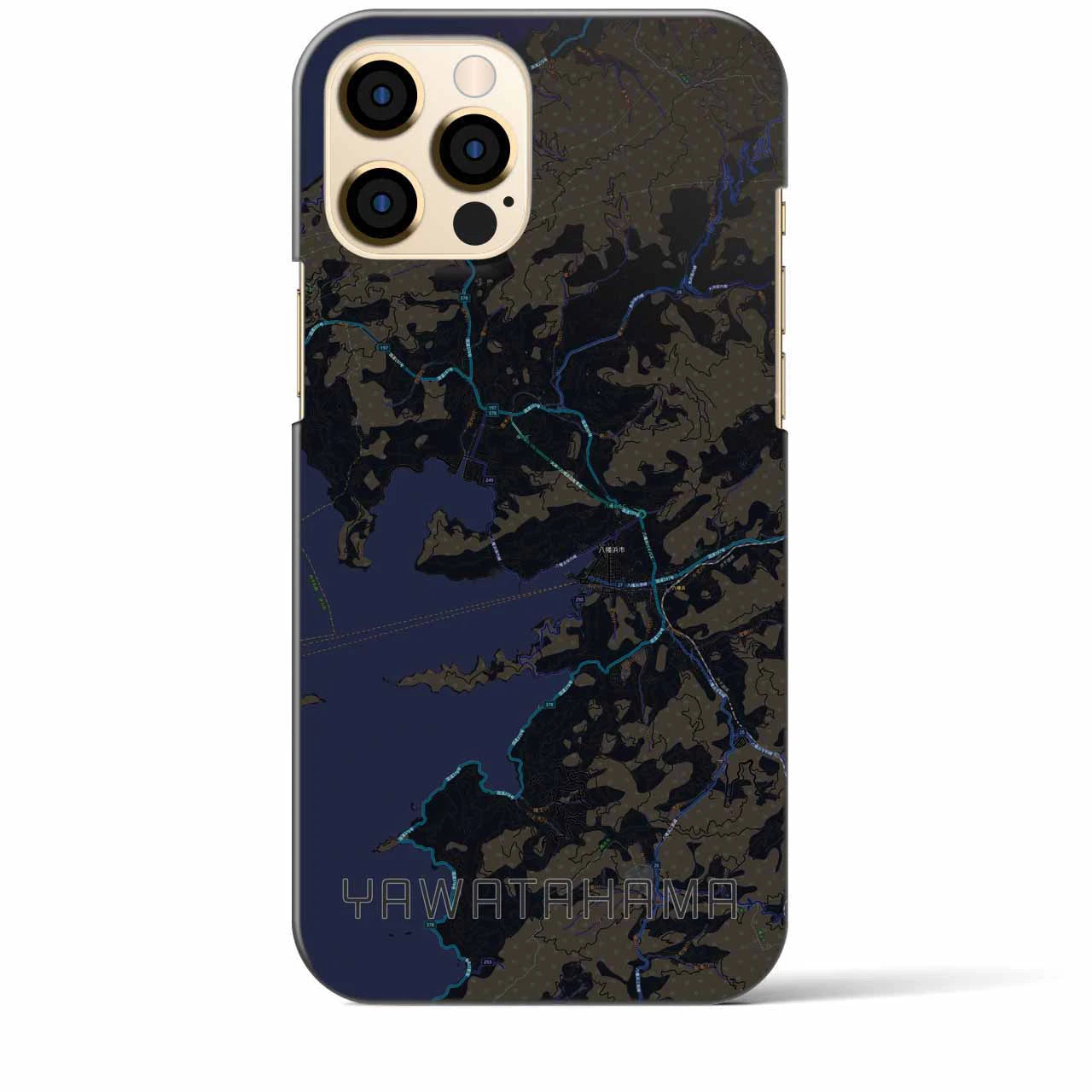 【八幡浜】地図柄iPhoneケース（バックカバータイプ・ブラック）iPhone 12 Pro Max 用