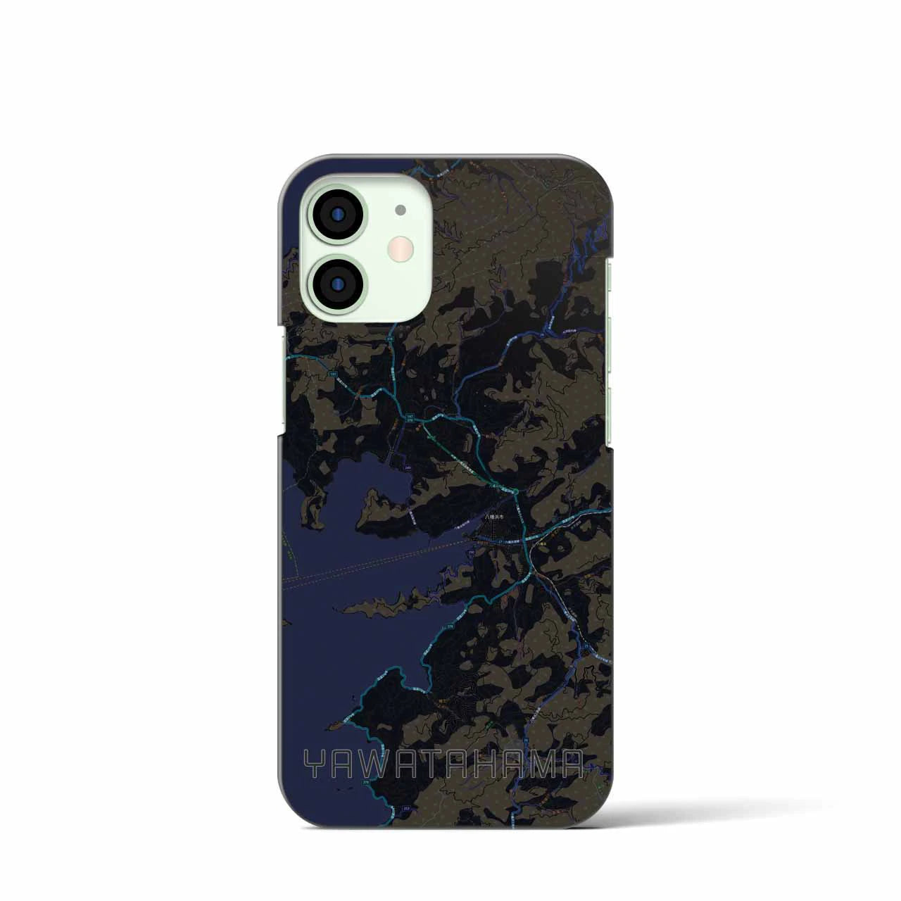 【八幡浜】地図柄iPhoneケース（バックカバータイプ・ブラック）iPhone 12 mini 用