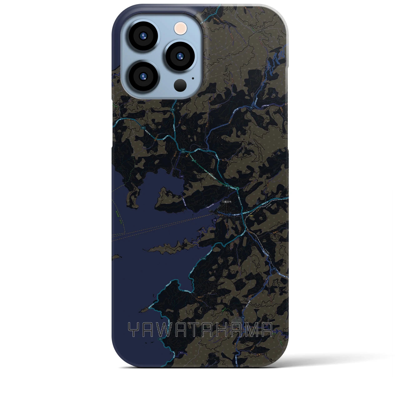 【八幡浜】地図柄iPhoneケース（バックカバータイプ・ブラック）iPhone 13 Pro Max 用