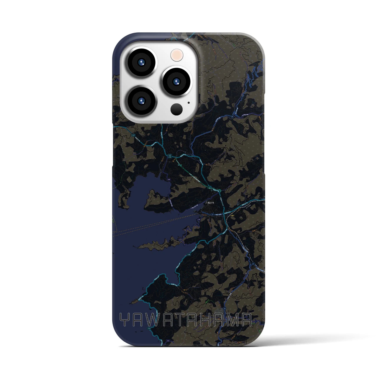 【八幡浜】地図柄iPhoneケース（バックカバータイプ・ブラック）iPhone 13 Pro 用