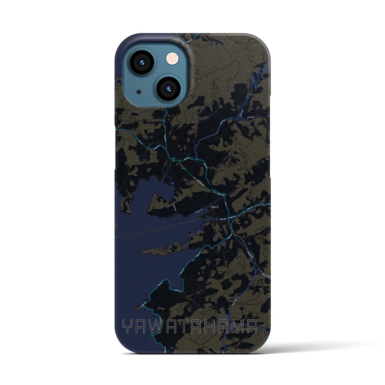 【八幡浜】地図柄iPhoneケース（バックカバータイプ・ブラック）iPhone 13 用