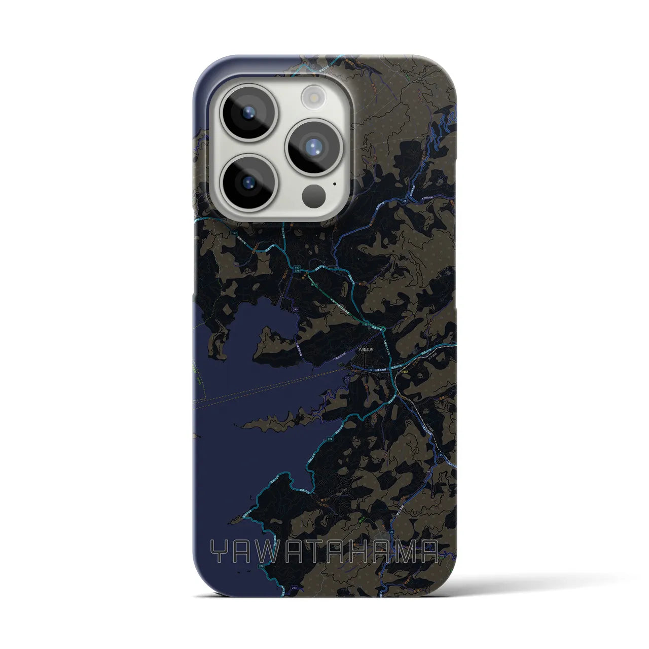 【八幡浜】地図柄iPhoneケース（バックカバータイプ・ブラック）iPhone 15 Pro 用