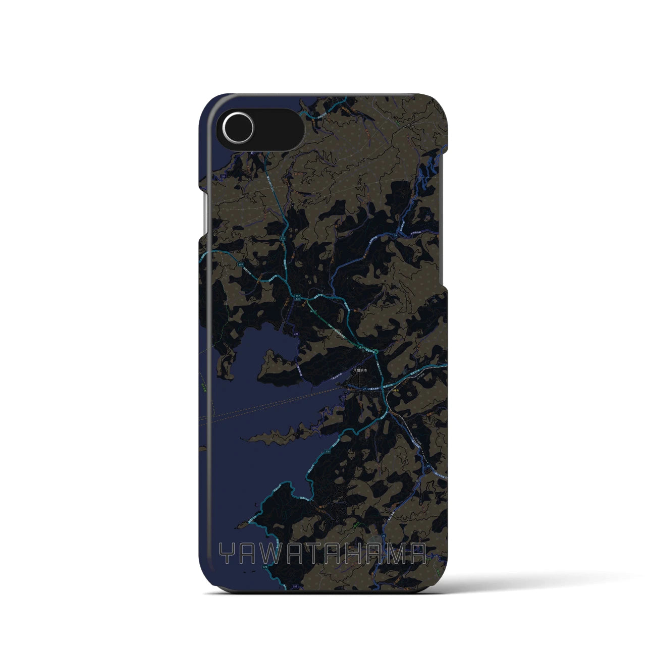 【八幡浜】地図柄iPhoneケース（バックカバータイプ・ブラック）iPhone SE（第3 / 第2世代） / 8 / 7 / 6s / 6 用