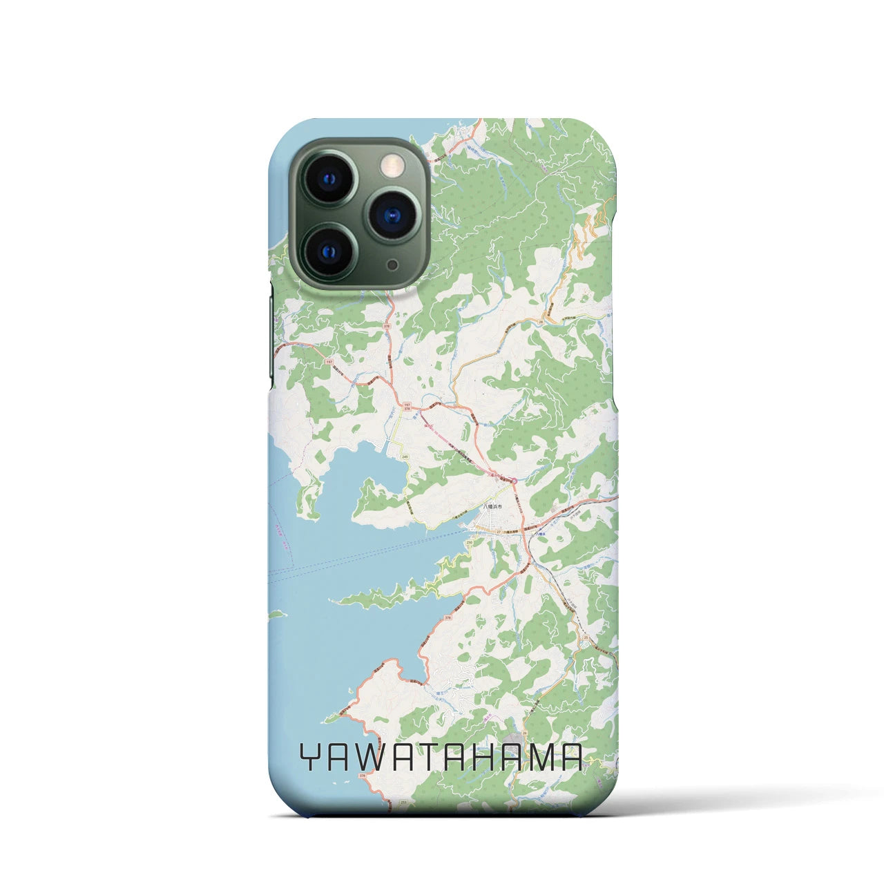 【八幡浜】地図柄iPhoneケース（バックカバータイプ・ナチュラル）iPhone 11 Pro 用