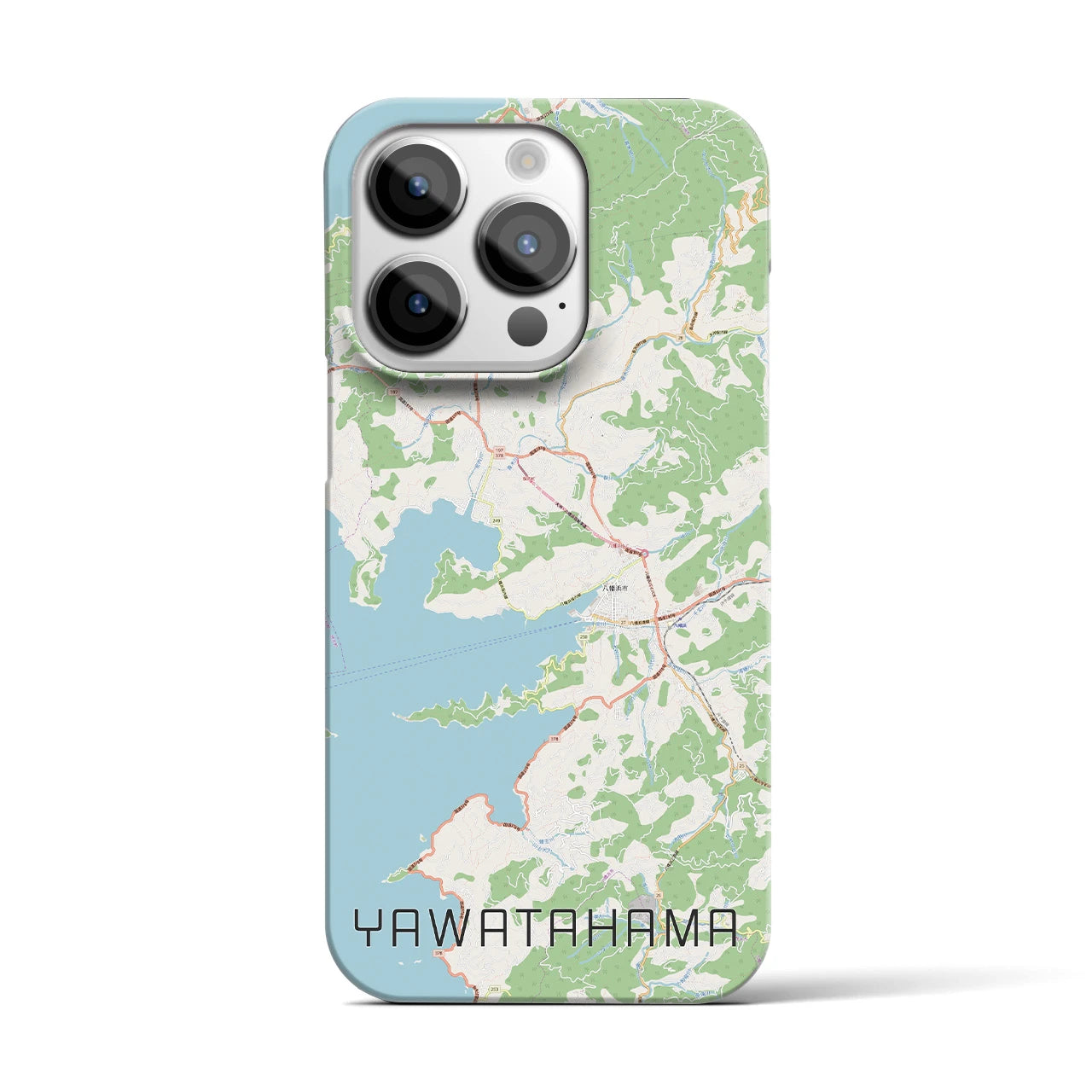 【八幡浜】地図柄iPhoneケース（バックカバータイプ・ナチュラル）iPhone 14 Pro 用