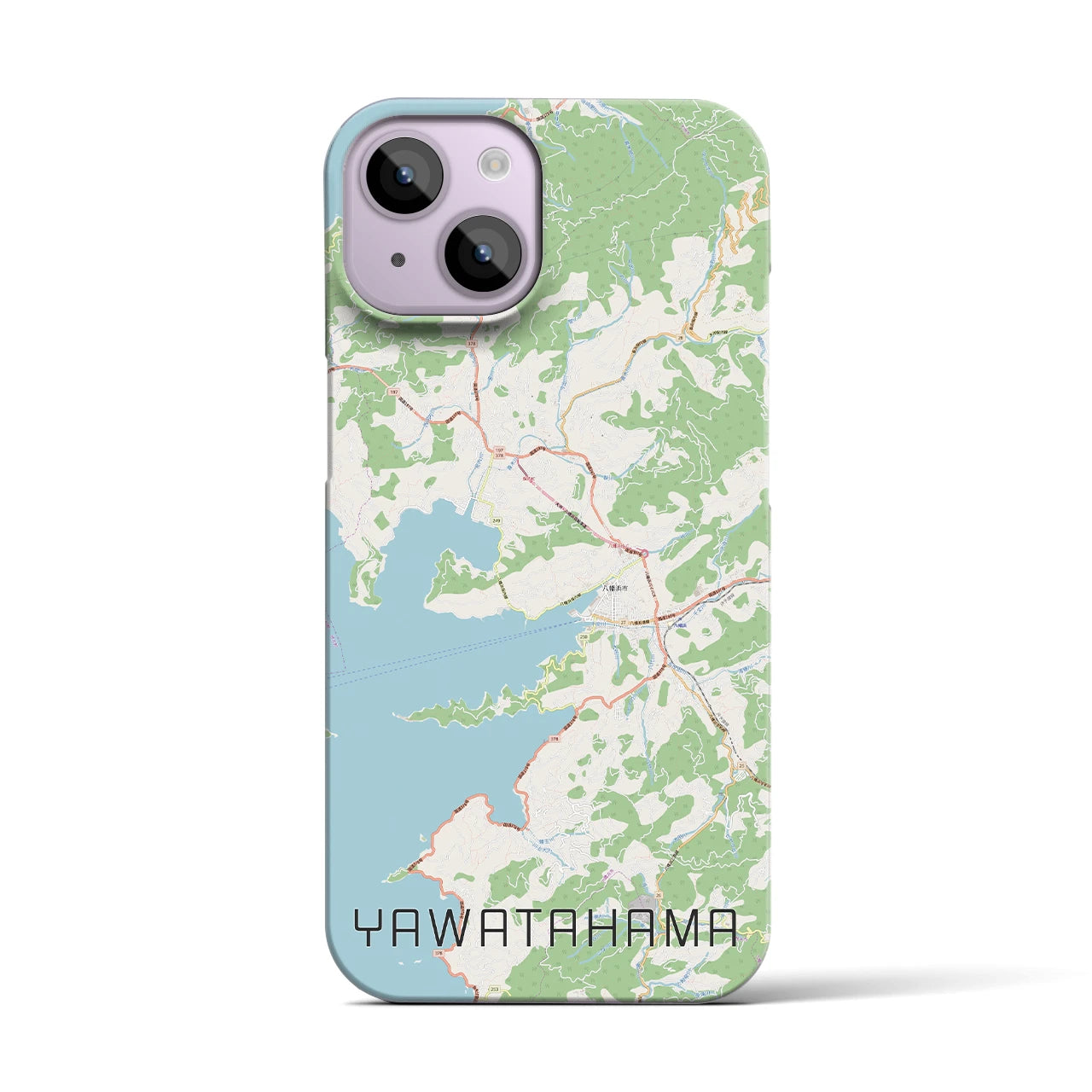 【八幡浜】地図柄iPhoneケース（バックカバータイプ・ナチュラル）iPhone 14 用