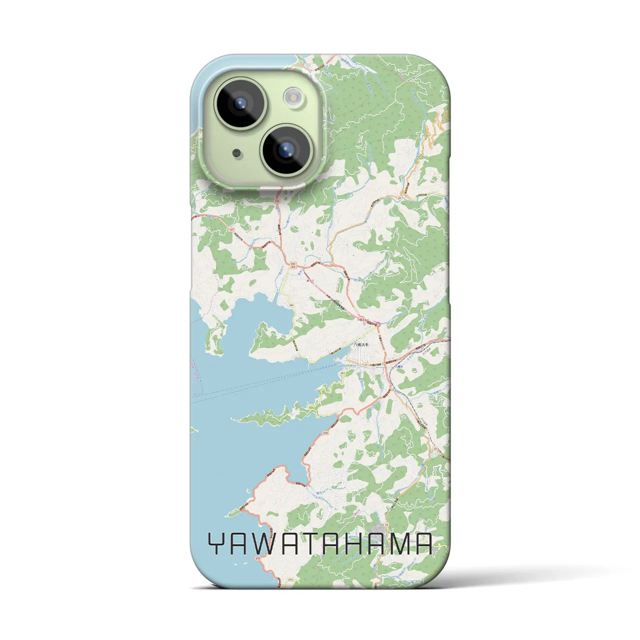 【八幡浜】地図柄iPhoneケース（バックカバータイプ・ナチュラル）iPhone 15 用