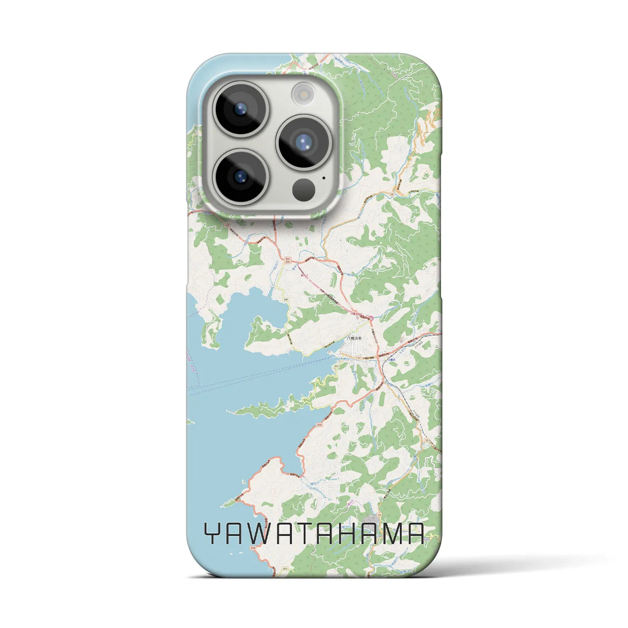 【八幡浜】地図柄iPhoneケース（バックカバータイプ・ナチュラル）iPhone 15 Pro 用