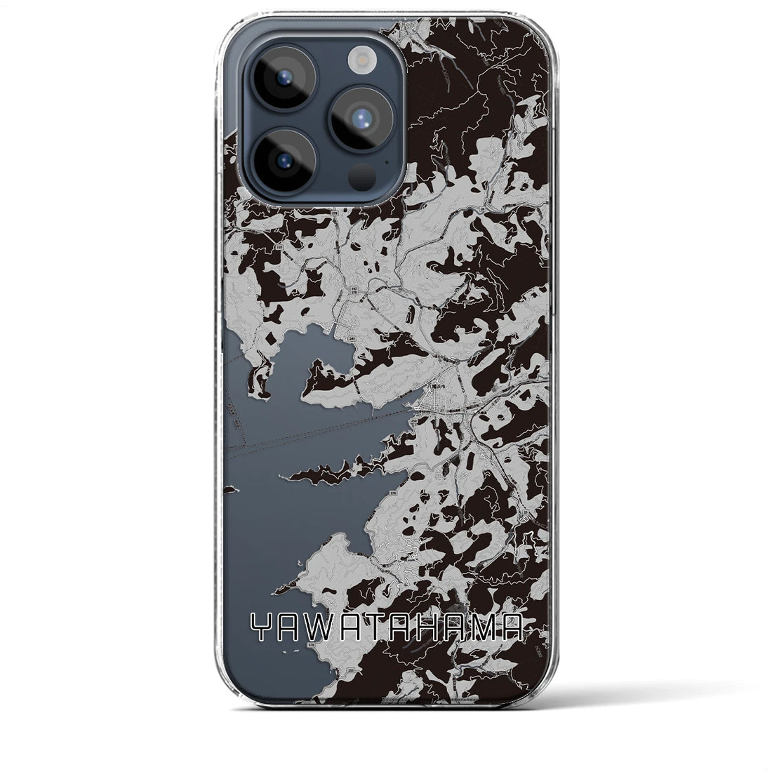 【八幡浜】地図柄iPhoneケース（クリアタイプ・モノトーン）iPhone 15 Pro Max 用