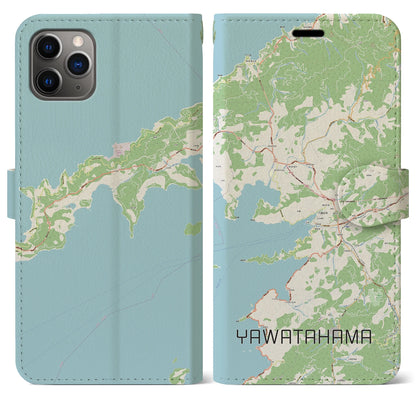 【八幡浜（愛媛県）】地図柄iPhoneケース（手帳タイプ）ナチュラル・iPhone 11 Pro Max 用