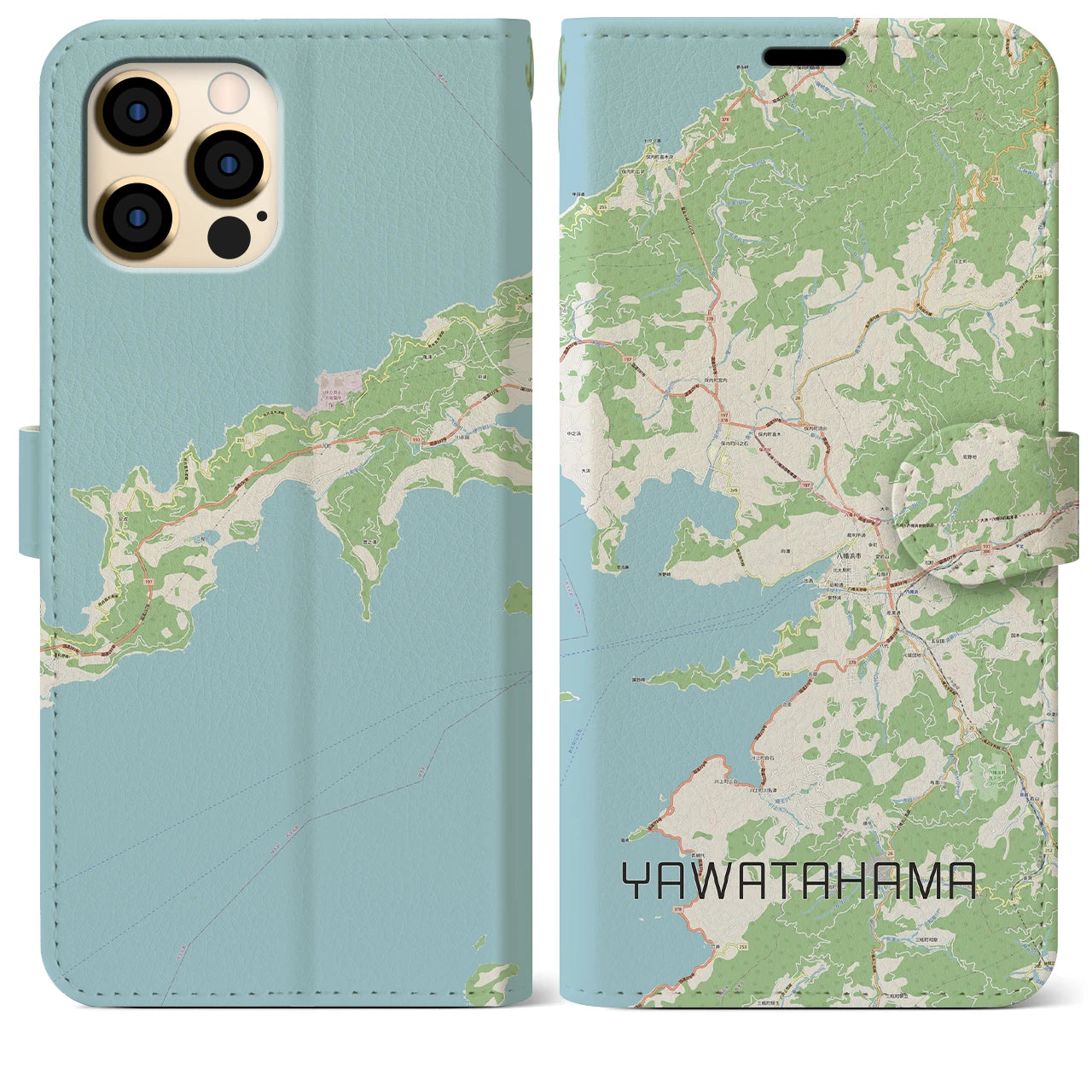 【八幡浜】地図柄iPhoneケース（手帳両面タイプ・ナチュラル）iPhone 12 Pro Max 用